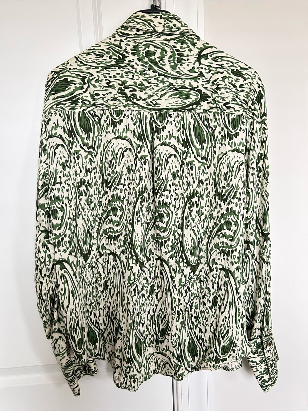 Zara Green & Cream Paisley Print Long-Sleeve Blouse - Picture 2 of 4